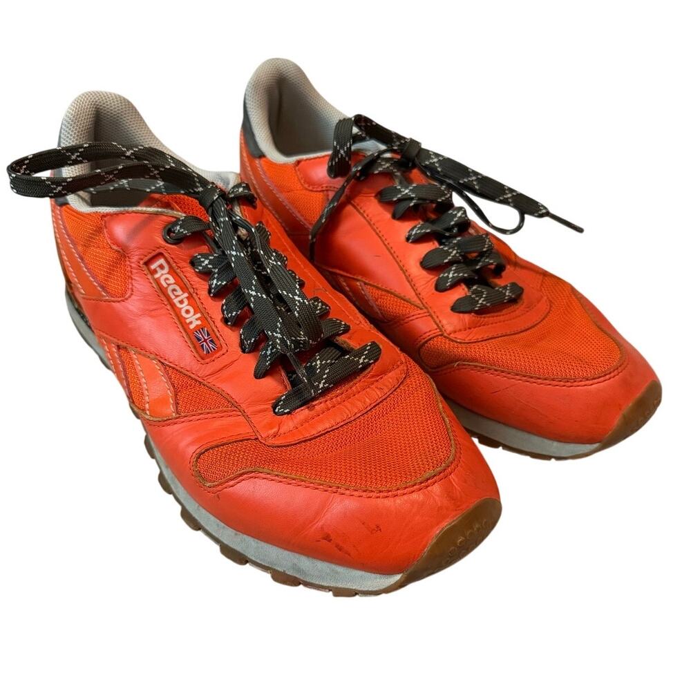 Reebok Classic Leather Neon Orange Grey Gum Sole Sneakers Mens Size 10.5 Low Top